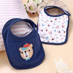 Babyhug Cotton Snap Buttons Closure Bear Print Pack of 2 - Blue & White-image-51