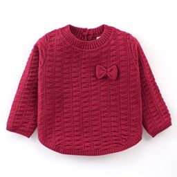 Babyhug 100% Acrylic Full Sleeves Sweater With Bow Applique Cable Knit Design- Fuchsia-picture-13