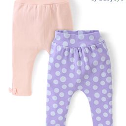 Babyoye 100% Cotton Eco Conscious Full Length Leggings Lion & Polka Dot Print Pack of 2- Pink & Purple-image-41