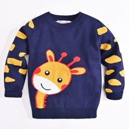 Kookie Kids Full Sleeves Sweater Giraffe Design- Navy Blue-image-94