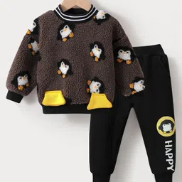 Kookie Kids Full Sleeves Winter Wear Suit With Penguin Design & Applique - Brown-picture-18