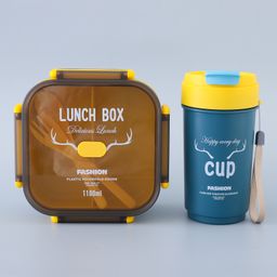 Antlers Printed Lunch Box Set with Water Bottle - Blue-image-38