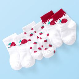 Cute Walk by Babyhug Anti-Bacterial Ankle Length Socks Strawberry Design Pack of 3 - Red & White-image-10