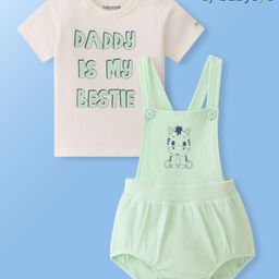 Babyoye Waffle 100% Cotton Knit  with Eco Jiva Finish Dungaree Style Romper  &  Half Sleeves T-Shirt Zebra & Text Print - Multicolour-image-98