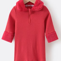 Kookie Kids Full Sleeves Winter Wear Frock - Red-image-108
