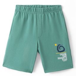 Evimo Looper Knit Knee Length Shorts with Text Print - Green-image-59