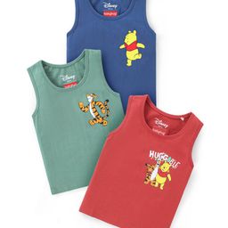 Babyhug Disney Single Jersey Knit Sleeveless Set of Vets with Winnie The Pooh Graphics Pack of 3 - Red Blue & Green-image-104