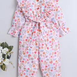 Twetoons Woven Full Sleeves Full Length Jumpsuit With Floral Print & Frill Detailing- Pink-picture-28