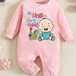 KNITROOT Mundan Theme Cotton Full Sleeves No Hair Dont Care Text Printed Romper - Pink-image-70