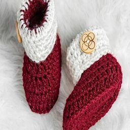 Knits & Knots Colour Blocked Handmade Cuffed Booties With Side Buttons - Maroon & Cream-image-1