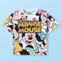 Babyhug Disney Single Jersey Knit Half Sleeves T-Shirt with Minnie Mouse& Foil Text Print Detailing - White & Pink-picture-36