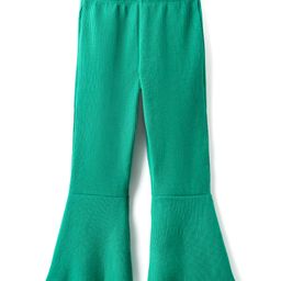 Kookie Kids Knit Full Length Wide Leg Solid Flared Pant With Rib & Stretch - Green-image-25