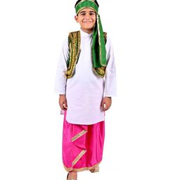 Itsmycostume Cotton Blend Full Sleeves Lace Embellished Punjabi Folk Dance Costume Set - Pink & Green-image-90