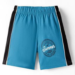 Taeko Single Jersey Knit Knee Length Shorts with Summer Text Print & Tape Detailing - Blue-image-37