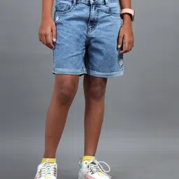 Under Fourteen Only Floral Embroidered Denim Shorts - Light Blue-picture-48