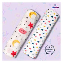LazyToddler Cotton Soft Flannel Swaddles Wrap for Newborn Baby Set of 2 (Heart & Pink Moon)-17