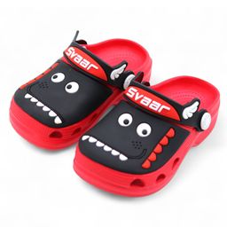 Svaar Dinosaur Face Patch Detailed Perforated Clogs - Red-image-81