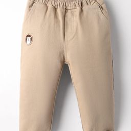 Ollypop Resin Knit Full Length Solid Color Trouser with Bear Patch - Ivory-image-50