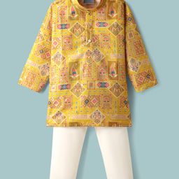 Dapper Dudes Full Sleeves Paisley Printed Kurta & Pyjama Set - Mustard-picture-37