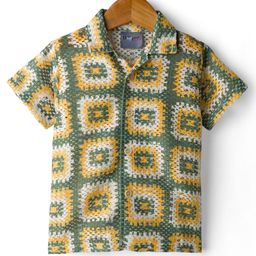 Dapper Dudes Half Sleeves Crochet Designed Shirt - Green-picture-43
