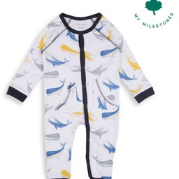 My Milestones 100% Cotton Knit Full Sleeves Whales Printed Romper - White-picture-45