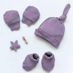 Cocoon Care Bamboo Cotton Knit Solid Cap Mittens & Booties Set - Purple - Diameter - 35cm-picture-19