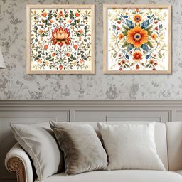 Kotart Brown & Orange Colored 2 Pieces Floral Printed Wooden Wall Arts-picture-4