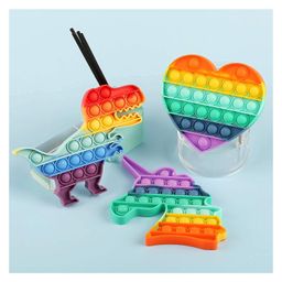 Vworld Dinosaur Unicorn Heart Shape Pop Bubble Stress Relieving Silicone Pop It Fidget Toy Pack of 3 - Multicolor image 2