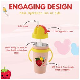 Adore MikeyStainless Steel Straw Sipper with Twin Handle and Spill Proof Lid 360ml- Red image 2