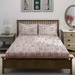 SWAYAM Pink & White Geometric 210 TC King Bedsheet with 2 Pillow Covers-image-69