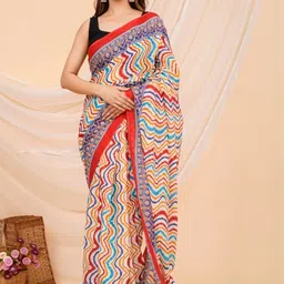 shivanya  handicrafts Shivanya Handicrafts Women Pure Cotton Block Print Saree-picture-2