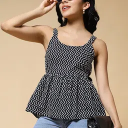 Womenster Women Geometric Zig Zag Printed Cotton Peplum Top-picture-26