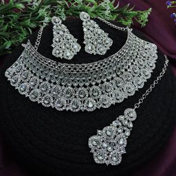 Anouk Rhodium-Plated Stone-Studded Jewellery Set-image-70