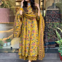 GoSriKi Floral Printed Anarkali Kurta With Palazzos & Dupatta image 4