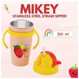 Adore MikeyStainless Steel Straw Sipper with Twin Handle and Spill Proof Lid 360ml- Red image 5