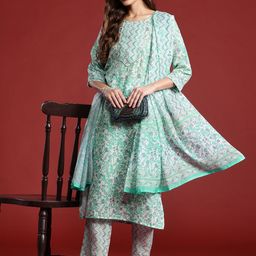 Anouk Floral Printed Regular Gotta Patti Kurta with Trousers & Dupatta-picture-10