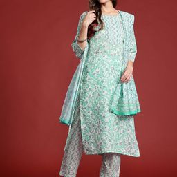 Anouk Floral Printed Regular Gotta Patti Kurta with Trousers & Dupatta image 3