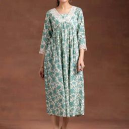 Libas Beige & Green Cotton Printed A-Line Dress-picture-18