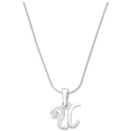 Taraash Initial Letter U 92.5 Sterling Silver Pendant with Chain-image-86