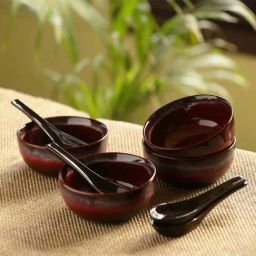 ExclusiveLane 'Magma Bowls' Hand Glazed Studio Pottery Ceramic Soup Bowls With Spoons (Set Of 4)-image-44