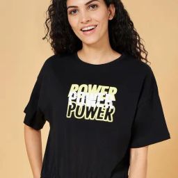 Ajile by Pantaloons Black Cotton Graphic Print Sports T-Shirt-image-43