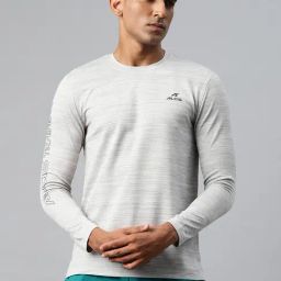 ALCIS Grey Melange Dry Tech Slim Fit Textured Sports T-Shirt-image-9