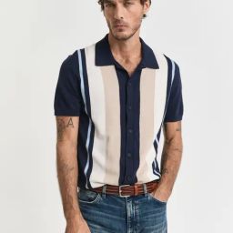 GANT Men Colorblocked Polo Collar Cotton Blue T-shirt-image-57