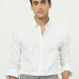 Rare Rabbit White Tailored Fit Checks Shirt-image-76