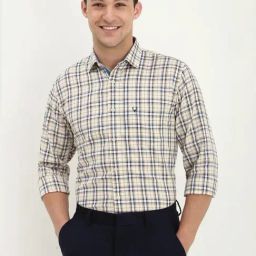 Allen Solly Beige Cotton Slim Fit Checks Shirt-image-85