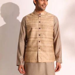 Fabindia Beige Silk Regular Fit Solid Casualjacketsandblazers-37