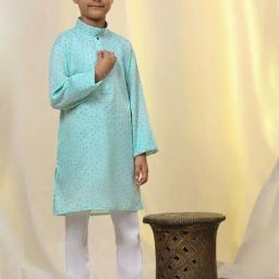Pro-Ethic Style Developer Boys Light Green Cotton Printed Full Sleeves Self Design Kurta Sets-63