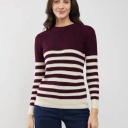 Fablestreet Burgundy Acrylic Regular Fit Sweater-image-9