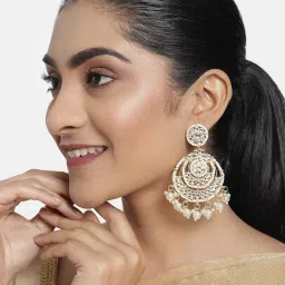 Zaveri Pearls Gold Tone Kundan & Pearls Wedding Collection Chand Bali Earrings-ZPFK10158 image 2