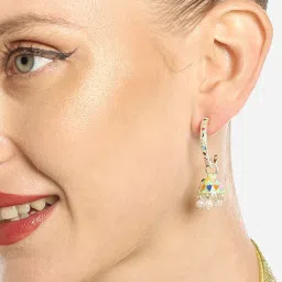 Zaveri Pearls Set of 2 Multicolor Enamel Beads & Kundan Traditional Jhumki Earring-ZPFK16858 image 2